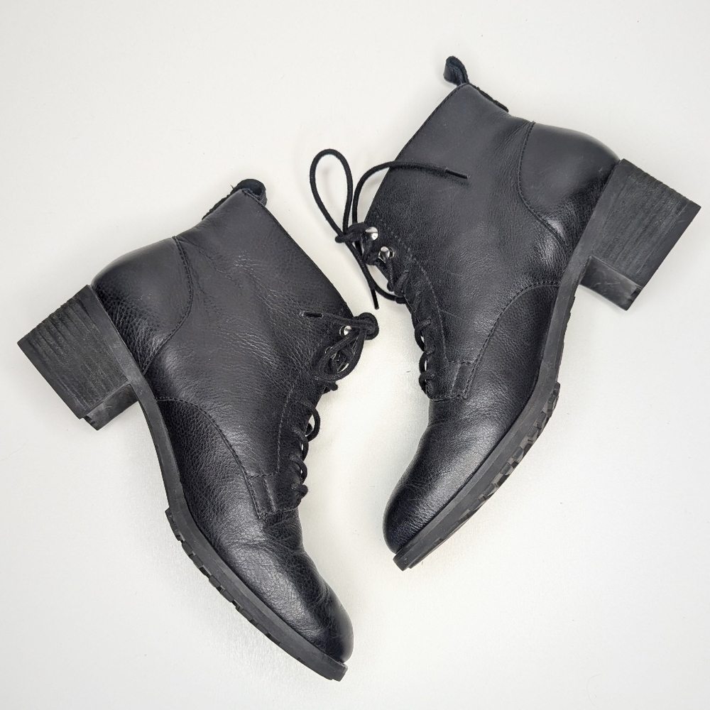 Tara M Black Leather Lace Up Boot Low Heel Ankle Gianna Women's Size 10